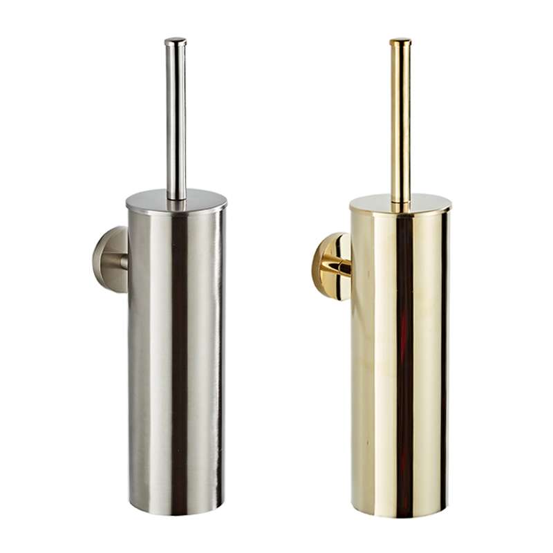 gold metal wall mounted toilet brush holder set